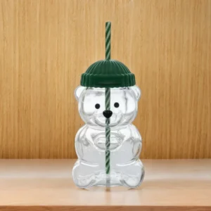 Classic Glass Tumbler Reusable Transparent Lid Straw for Home Office Hotel Use Cute Bear Shape Glass Cup