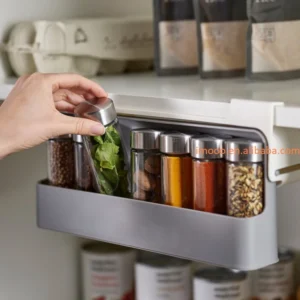 Kitchen Bottle Storage Rack No Drill | Plastic Seasoning Organizer Hanging Rack