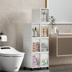 DAYOOH 5-Tier Transparent Corner Storage Cabinet with Wheels | Waterproof Foldable Organizer