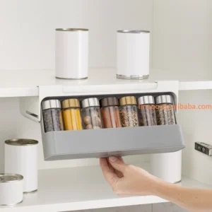 Kitchen Bottle Storage Rack No Drill | Plastic Seasoning Organizer Hanging Rack
