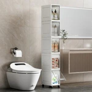 DAYOOH 5-Tier Transparent Corner Storage Cabinet with Wheels | Waterproof Foldable Organizer