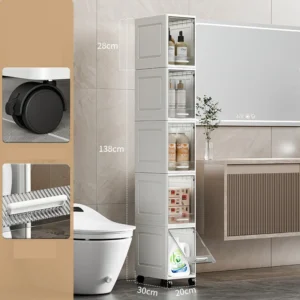 DAYOOH 5-Tier Transparent Corner Storage Cabinet with Wheels | Waterproof Foldable Organizer