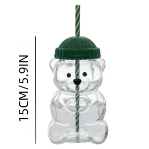 Classic Glass Tumbler Reusable Transparent Lid Straw for Home Office Hotel Use Cute Bear Shape Glass Cup