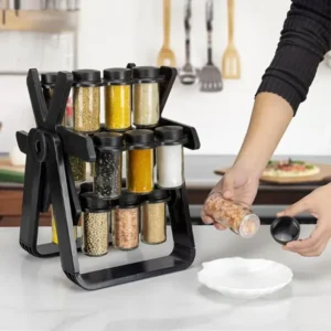 360° Rotating Ferris Wheel Spice Rack with 18 Glass Jars | Kitchen Countertop Organizer