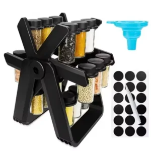 360° Rotating Ferris Wheel Spice Rack with 18 Glass Jars | Kitchen Countertop Organizer