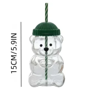 Classic Glass Tumbler Reusable Transparent Lid Straw for Home Office Hotel Use Cute Bear Shape Glass Cup